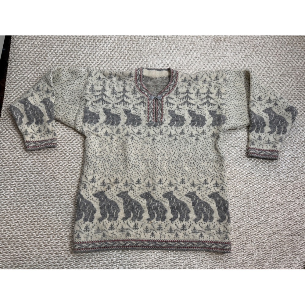 Vintage Nordic Polar Bear Wool Sweater Scandinavian rustic cabin granola coastal